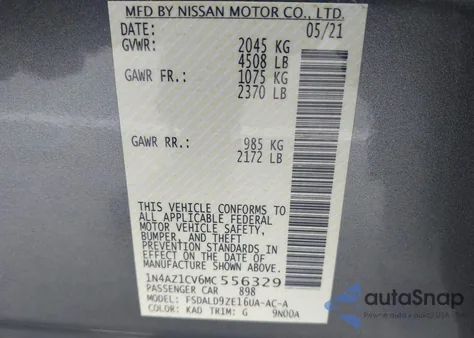 2021 Nissan Leaf Sv из США, поврежденный, VIN 1N4AZ1CV6MC556329